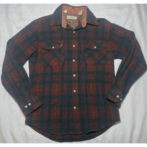Vintage St Johns Bay Shirt Mens Size M Plaid Brown Green Wool Woolmark *READ*